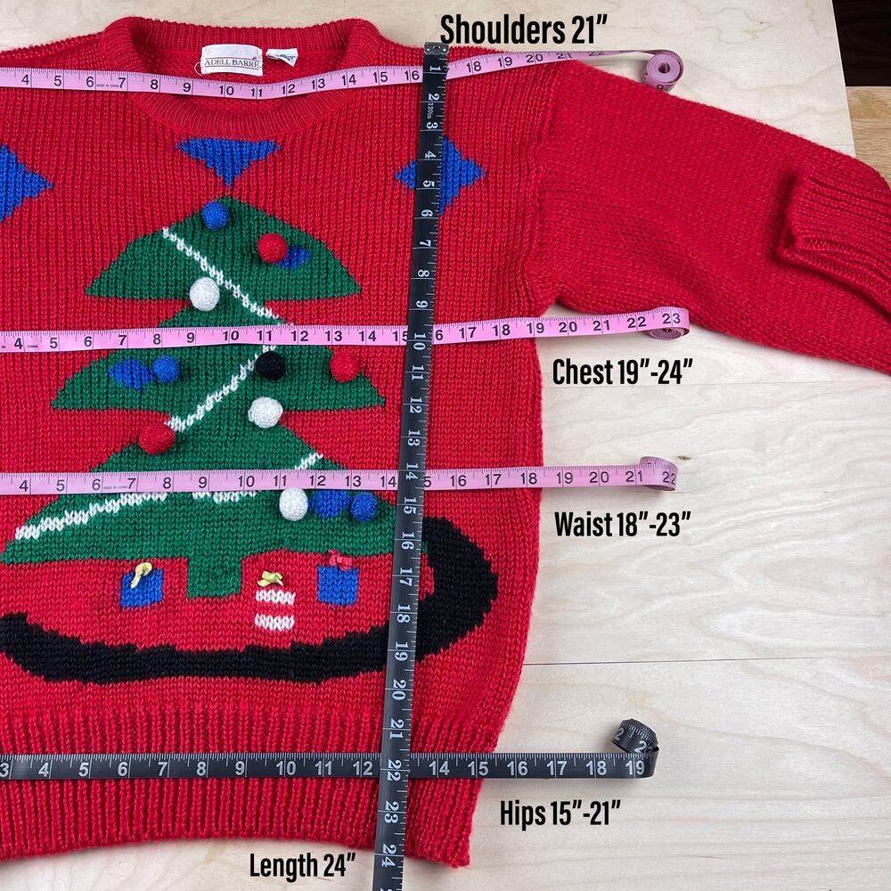 Vintage 1980s Red Christmas Tree 3D Graphic Holiday Sweater - Picture 7 of 8
